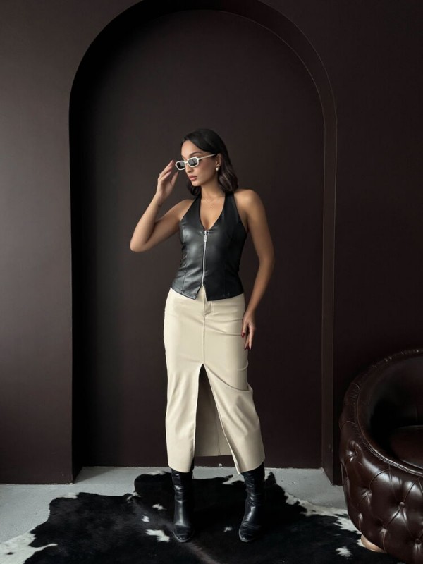 Topshow Sunideri Fermuarlı Toptan Yelek - Siyah | F2036